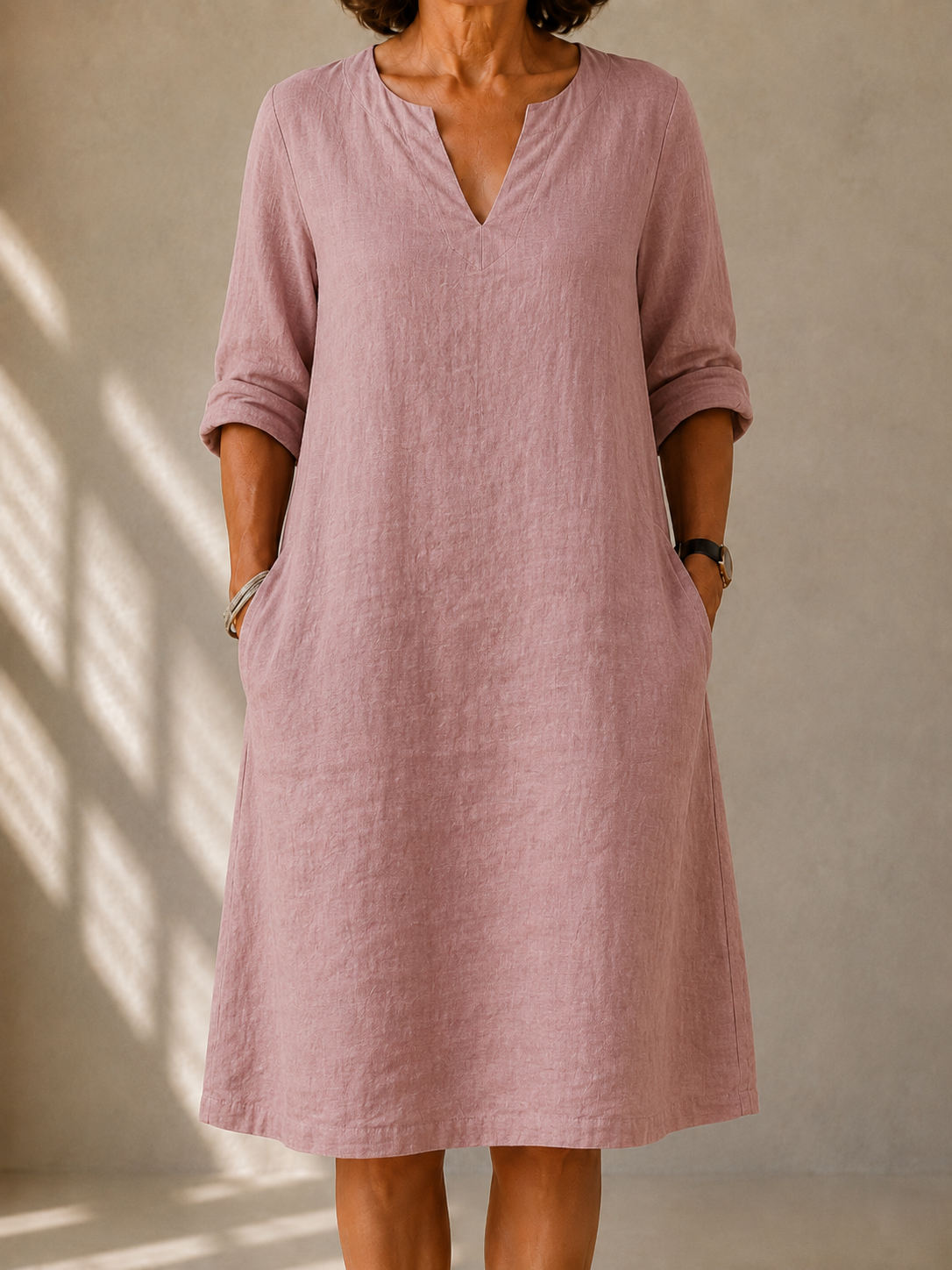 Martine | Airy Midi Trapeze Dress in Pink