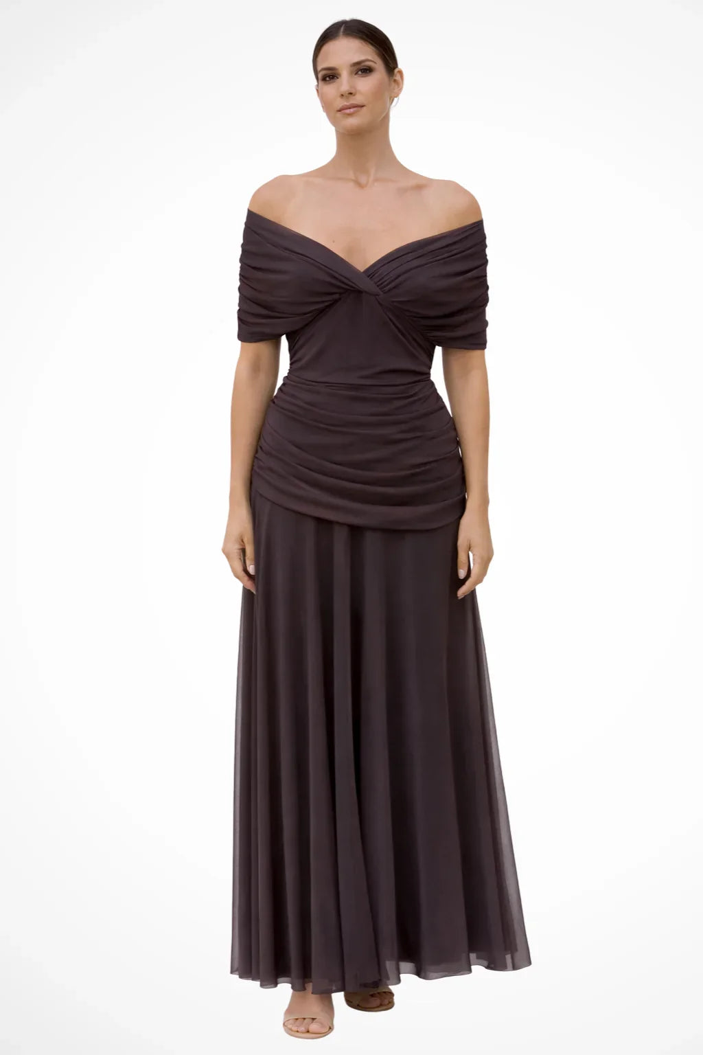 Ruby | Off Shoulder Pleated Formal Summer Maxi Dress with Twist Bodice