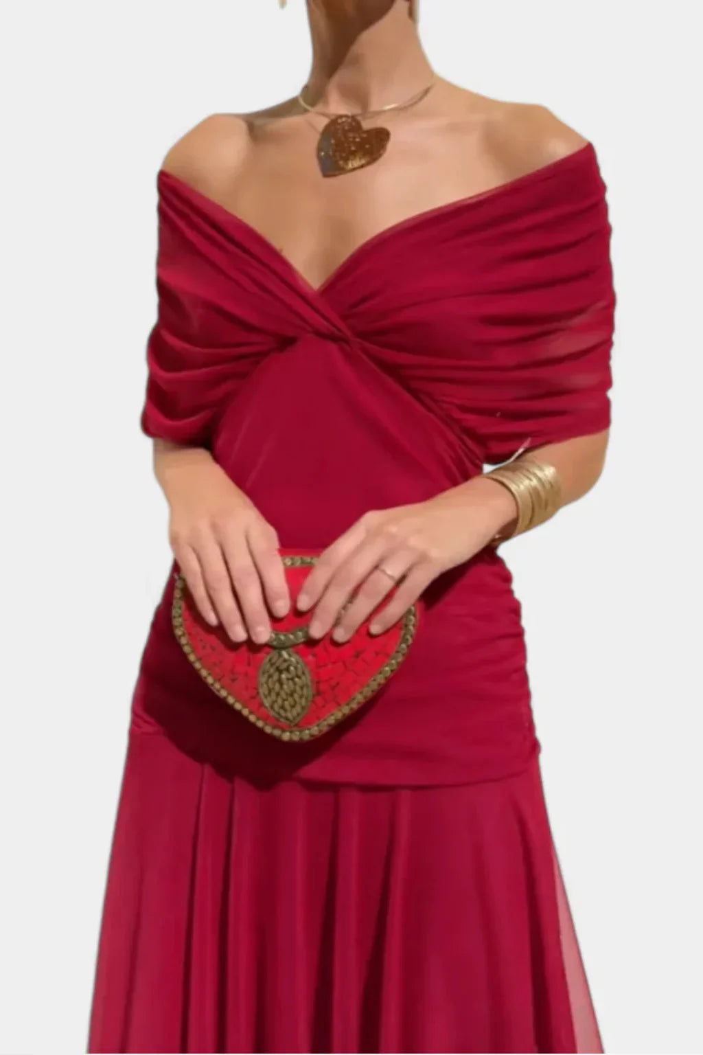 Ruby | Off Shoulder Pleated Formal Summer Maxi Dress with Twist Bodice