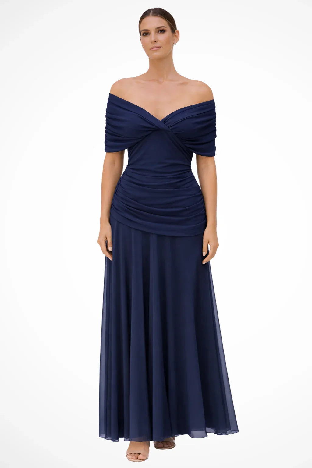 Ruby | Off Shoulder Pleated Formal Summer Maxi Dress with Twist Bodice
