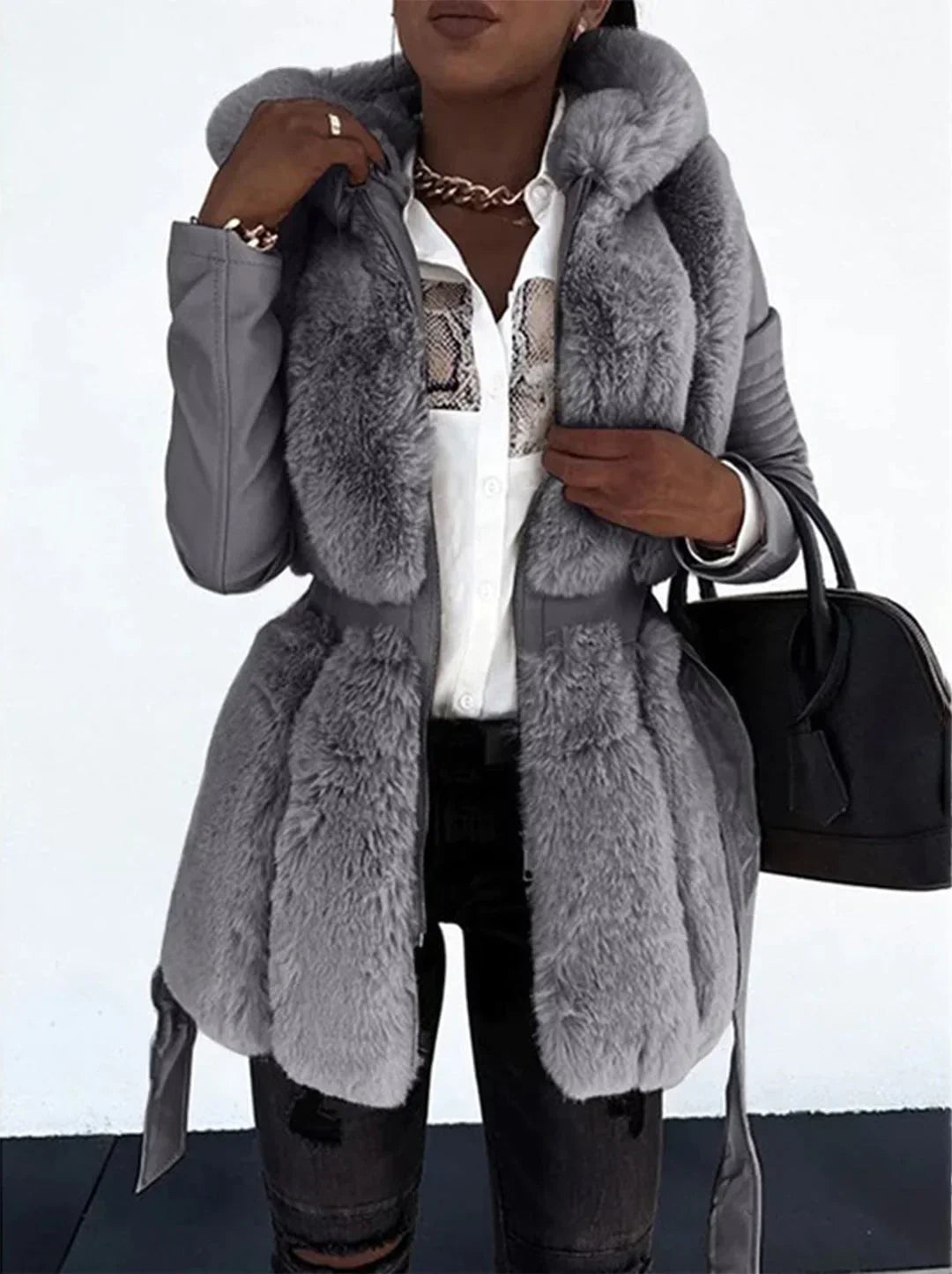 Ruby | Weatherproof Jacket Fur Hooded Faux Leather Sleeve
