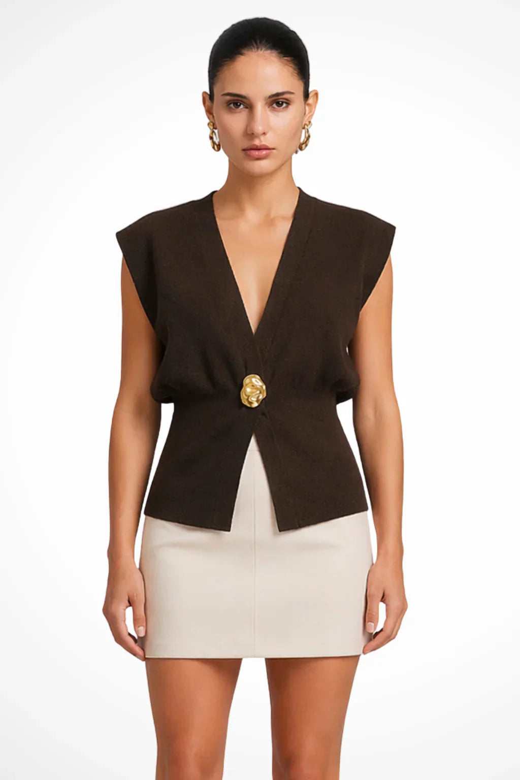 Ruby | Women's Summer V-Neck Top with Statement Button