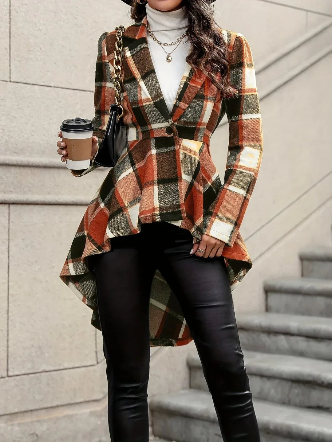 Ruby | Women's Draped Longline Plaid Jacket