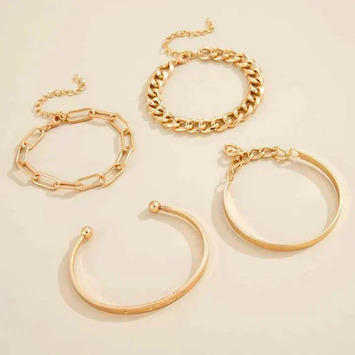Gold Bracelet Set - Layered Stack Bangles for Women