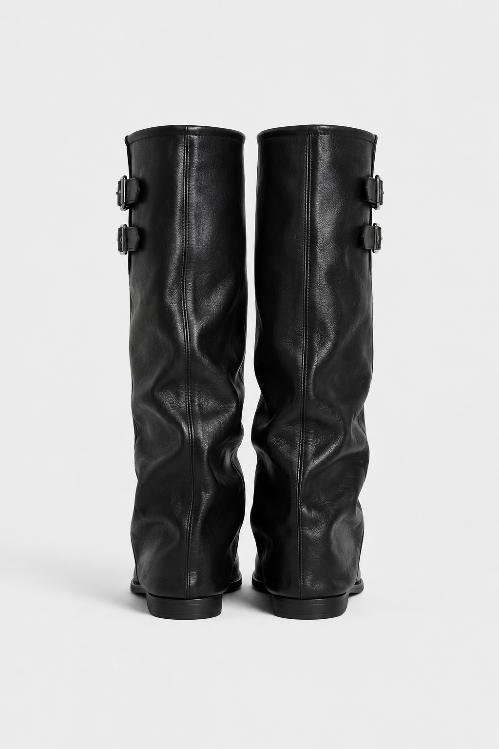 Women's Tall Slouch Boots, Double Buckle Straps, Low Heel