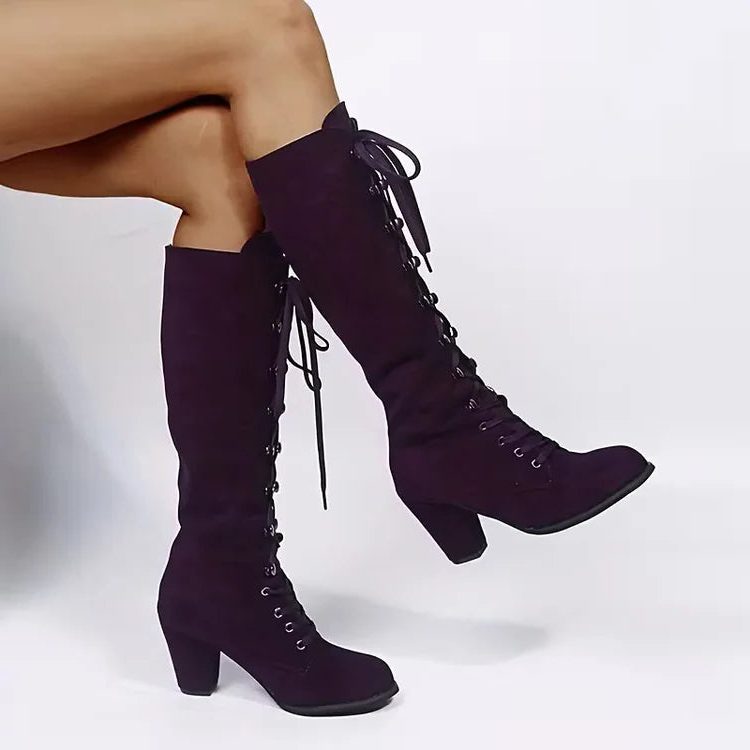 Sabella | Lace-Up Block Heel Knee High Boots for Women
