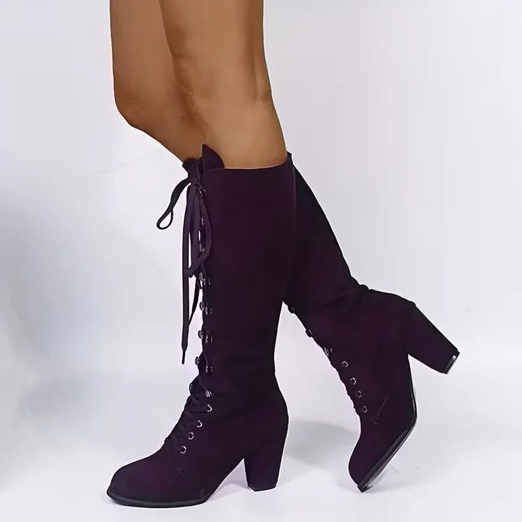 Sabella | Lace-Up Block Heel Knee High Boots for Women