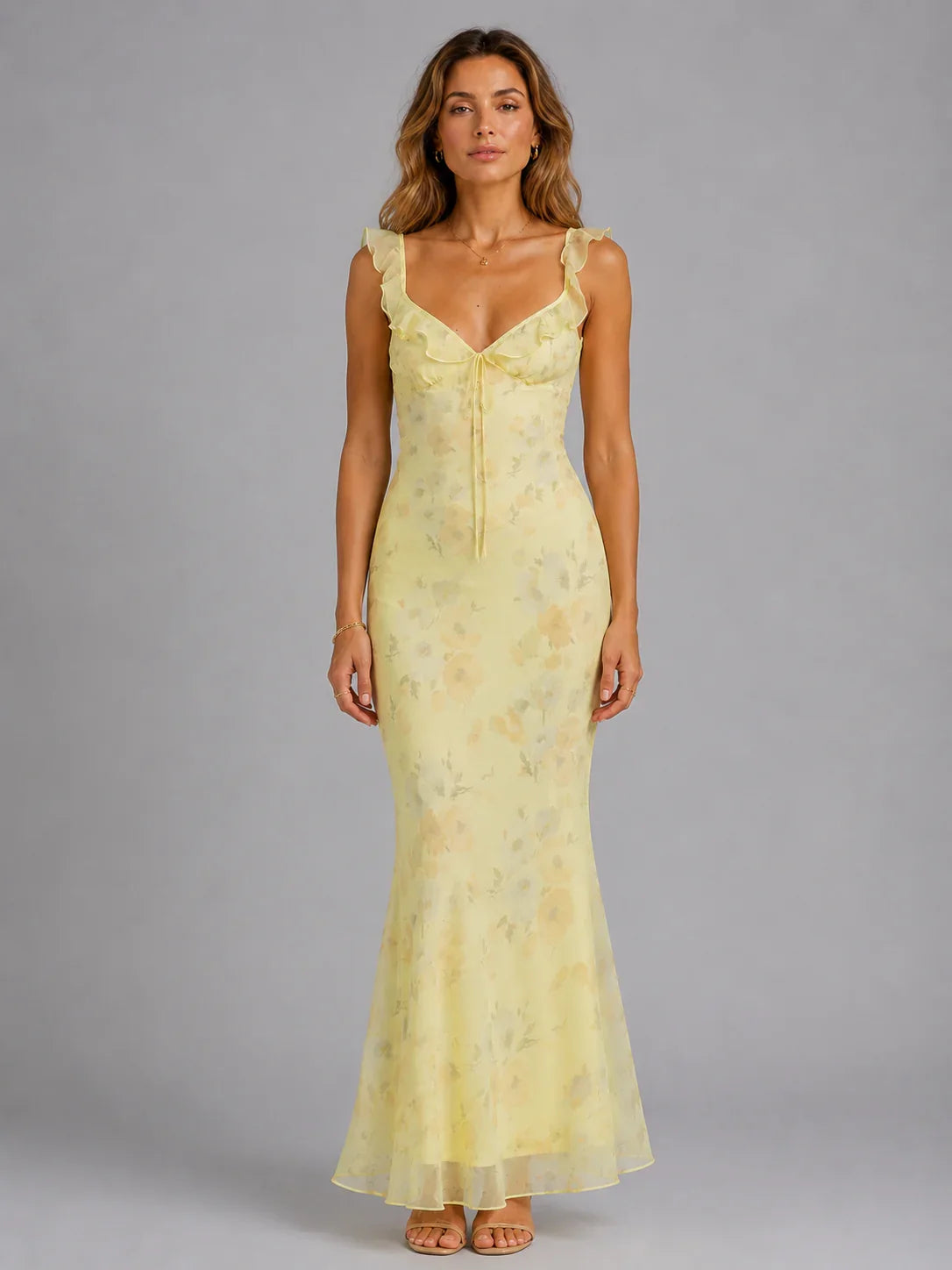 Sandra | Floral Sundress with Ruffle Straps and Tie Neck