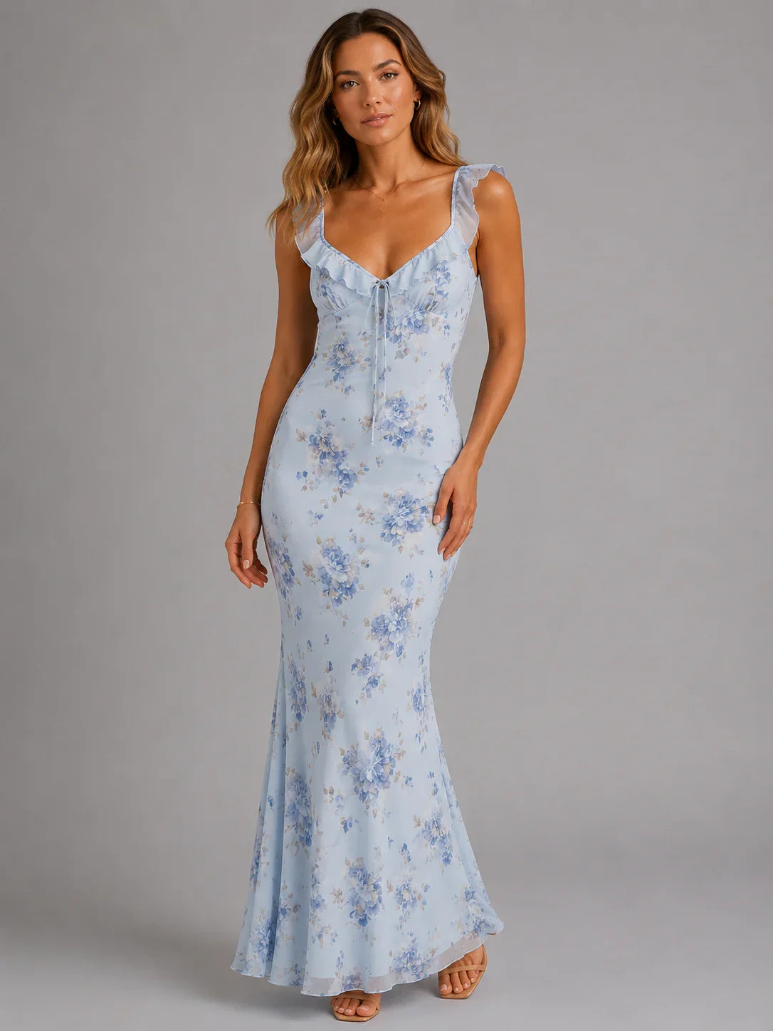 Sandra | Floral Sundress with Ruffle Straps and Tie Neck