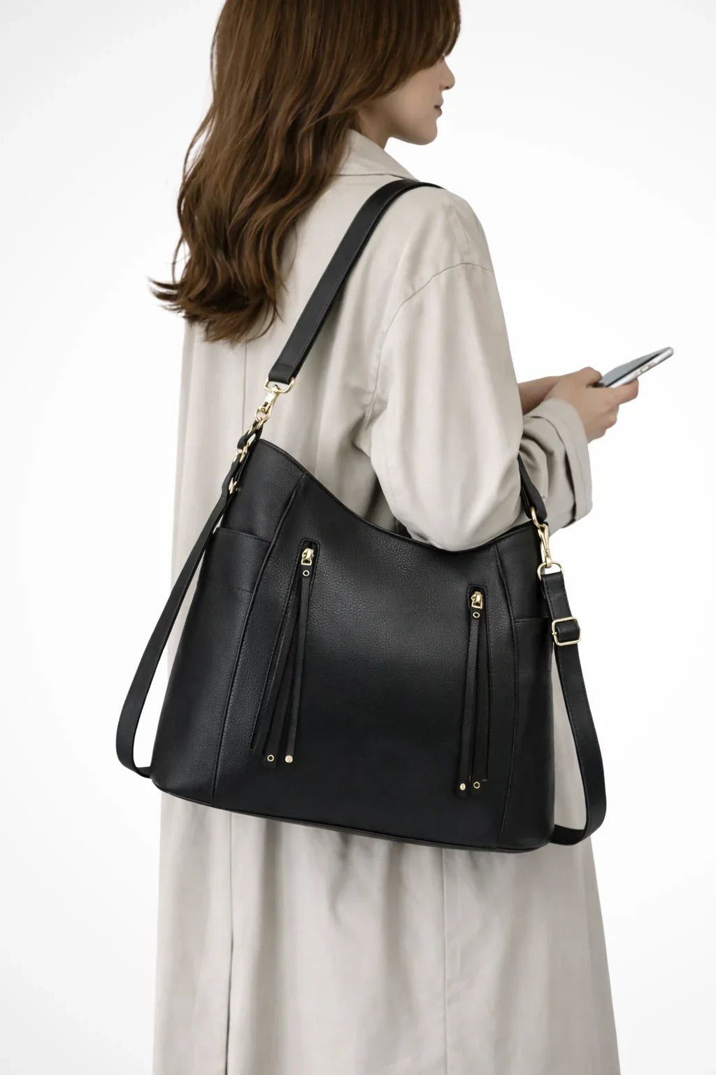 Sandra | Women's Large Hobo Shoulder Bag with Zip Pockets and Adjustable Strap