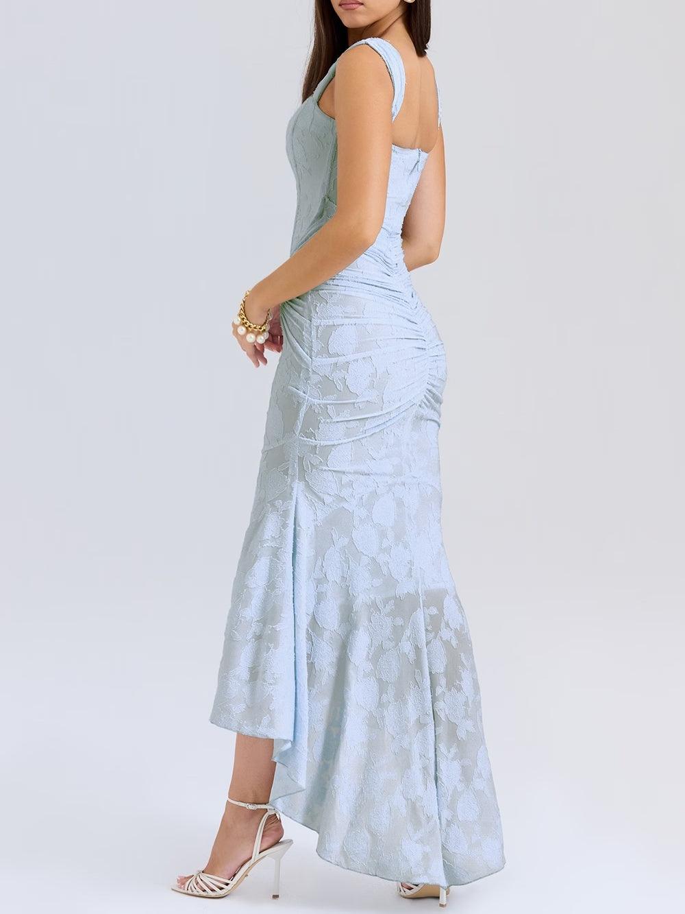 Sarah | Floral Wedding Guest Maxi Dress with Corset Bodice and Ruched Waist