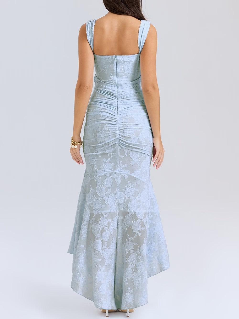 Sarah | Floral Wedding Guest Maxi Dress with Corset Bodice and Ruched Waist