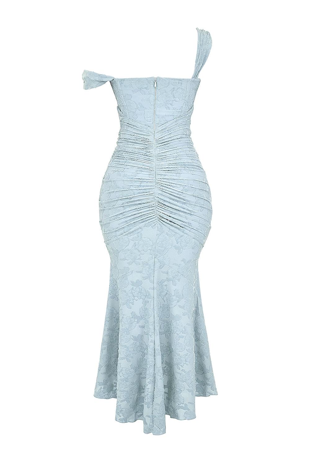Sarah | Floral Wedding Guest Maxi Dress with Corset Bodice and Ruched Waist