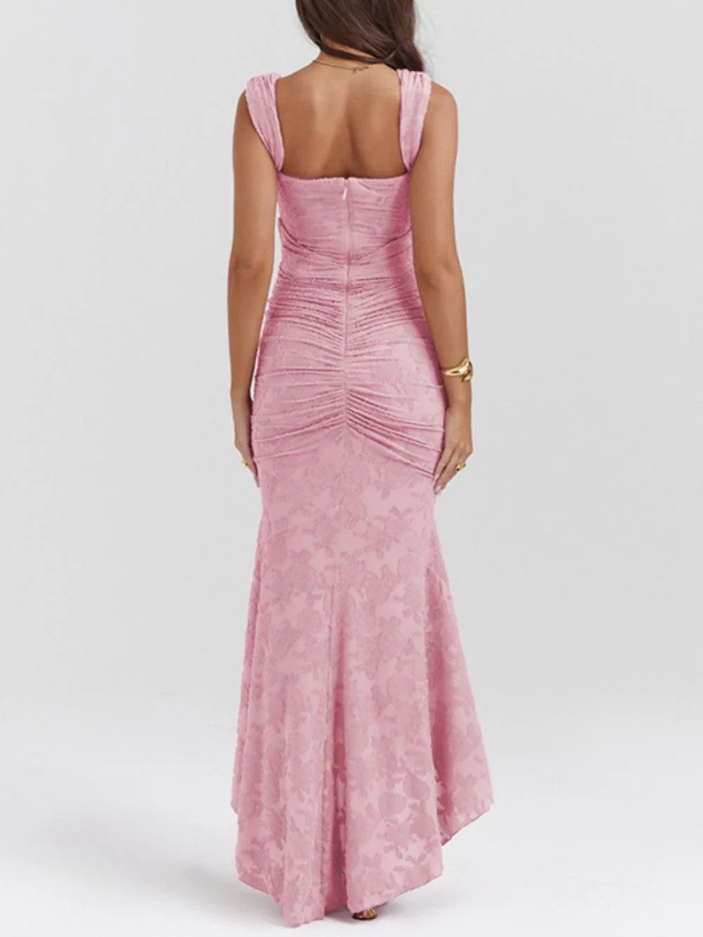 Sarah | Floral Wedding Guest Maxi Dress with Corset Bodice and Ruched Waist