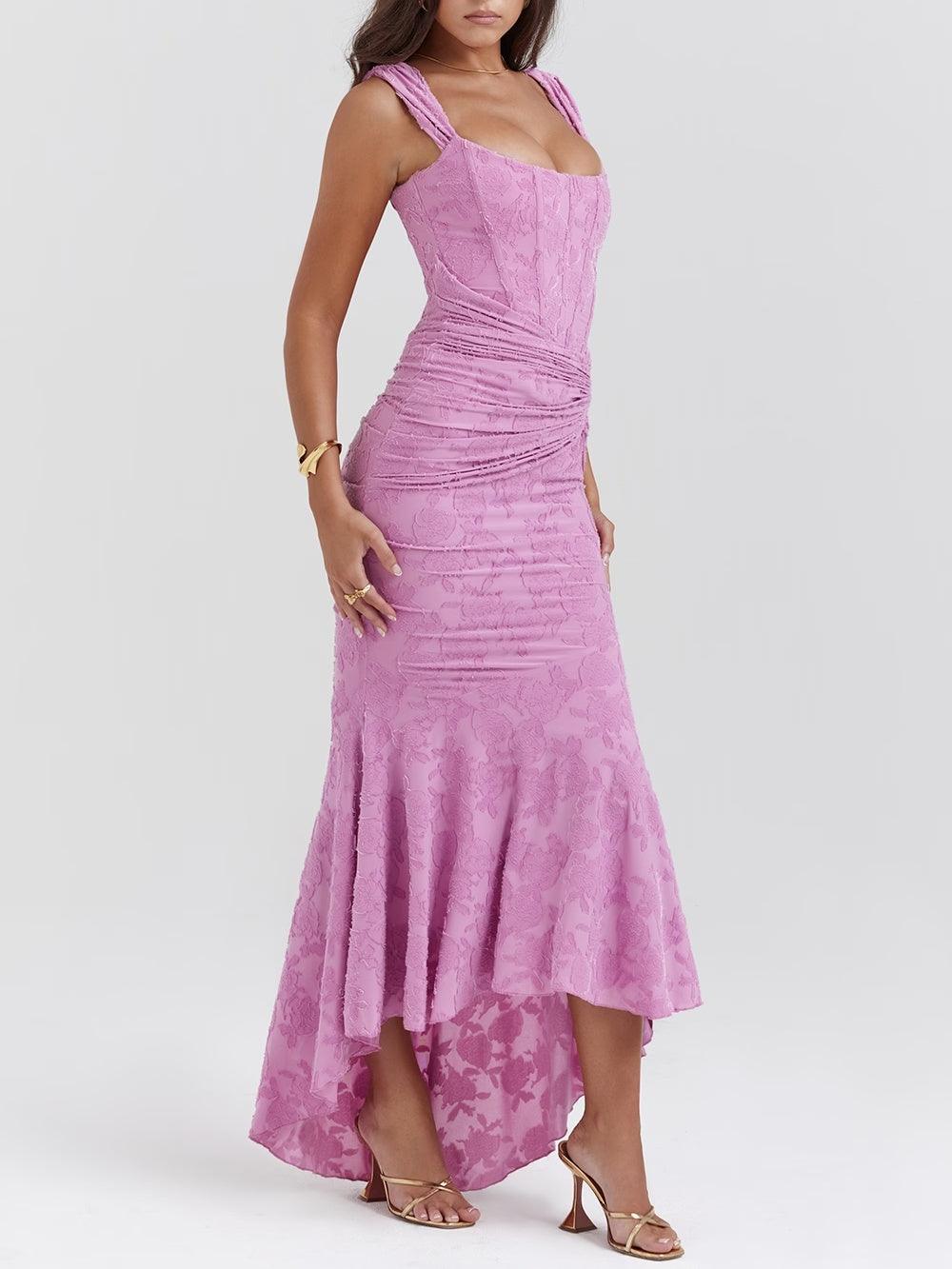 Sarah | Floral Wedding Guest Maxi Dress with Corset Bodice and Ruched Waist