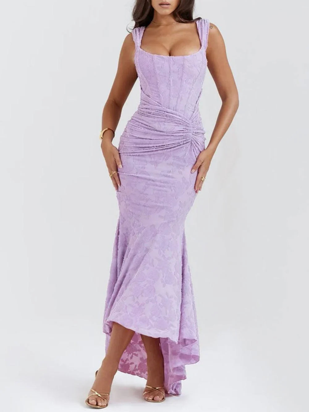 Sarah | Floral Wedding Guest Maxi Dress with Corset Bodice and Ruched Waist