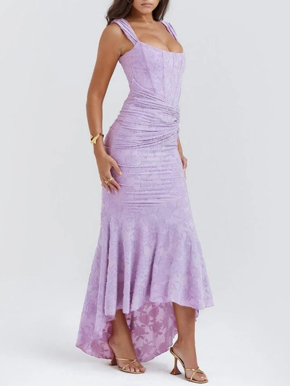 Sarah | Floral Wedding Guest Maxi Dress with Corset Bodice and Ruched Waist