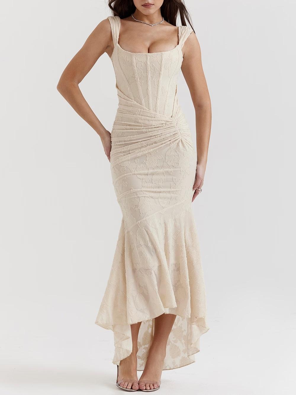 Sarah | Floral Wedding Guest Maxi Dress with Corset Bodice and Ruched Waist