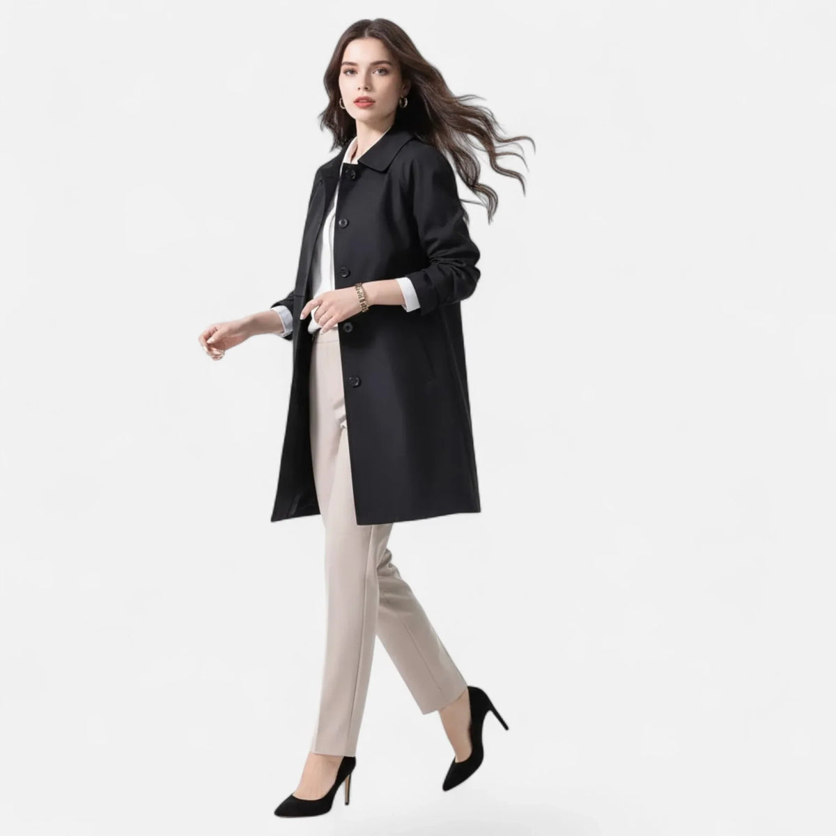Sarah | Women's Mid Length Trench Coat with Button Front and Pockets