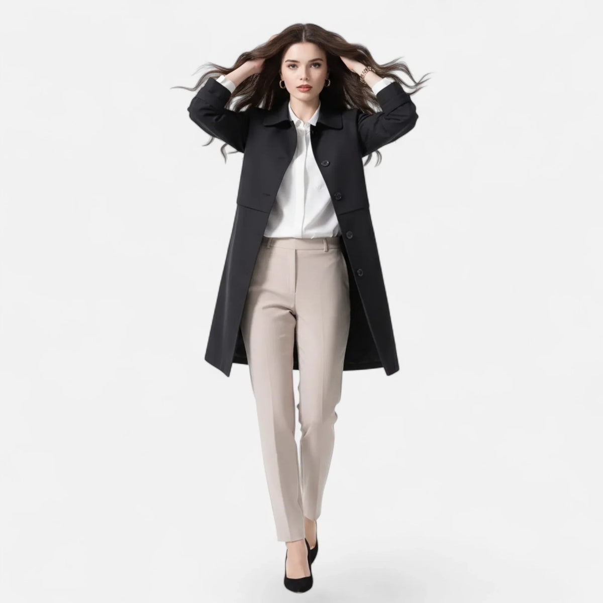 Sarah | Women's Mid Length Trench Coat with Button Front and Pockets