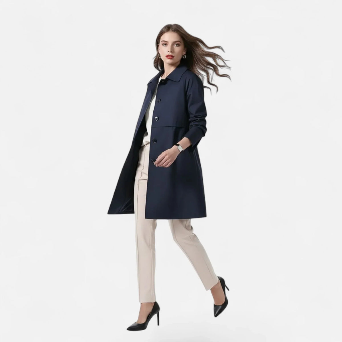Sarah | Women's Mid Length Trench Coat with Button Front and Pockets