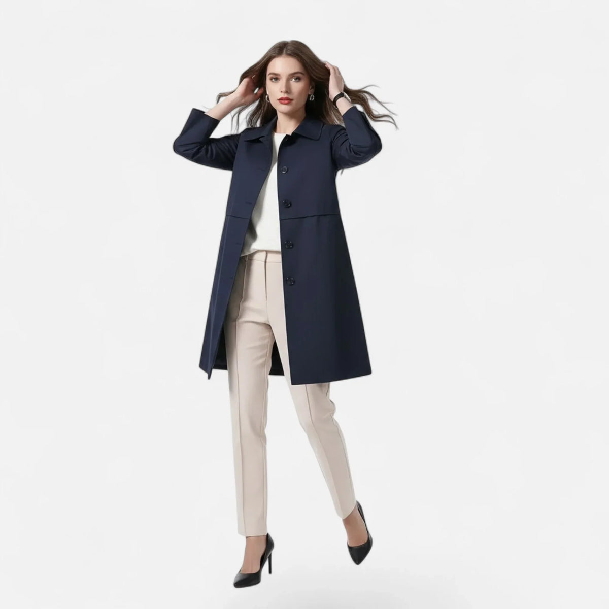 Sarah | Women's Mid Length Trench Coat with Button Front and Pockets
