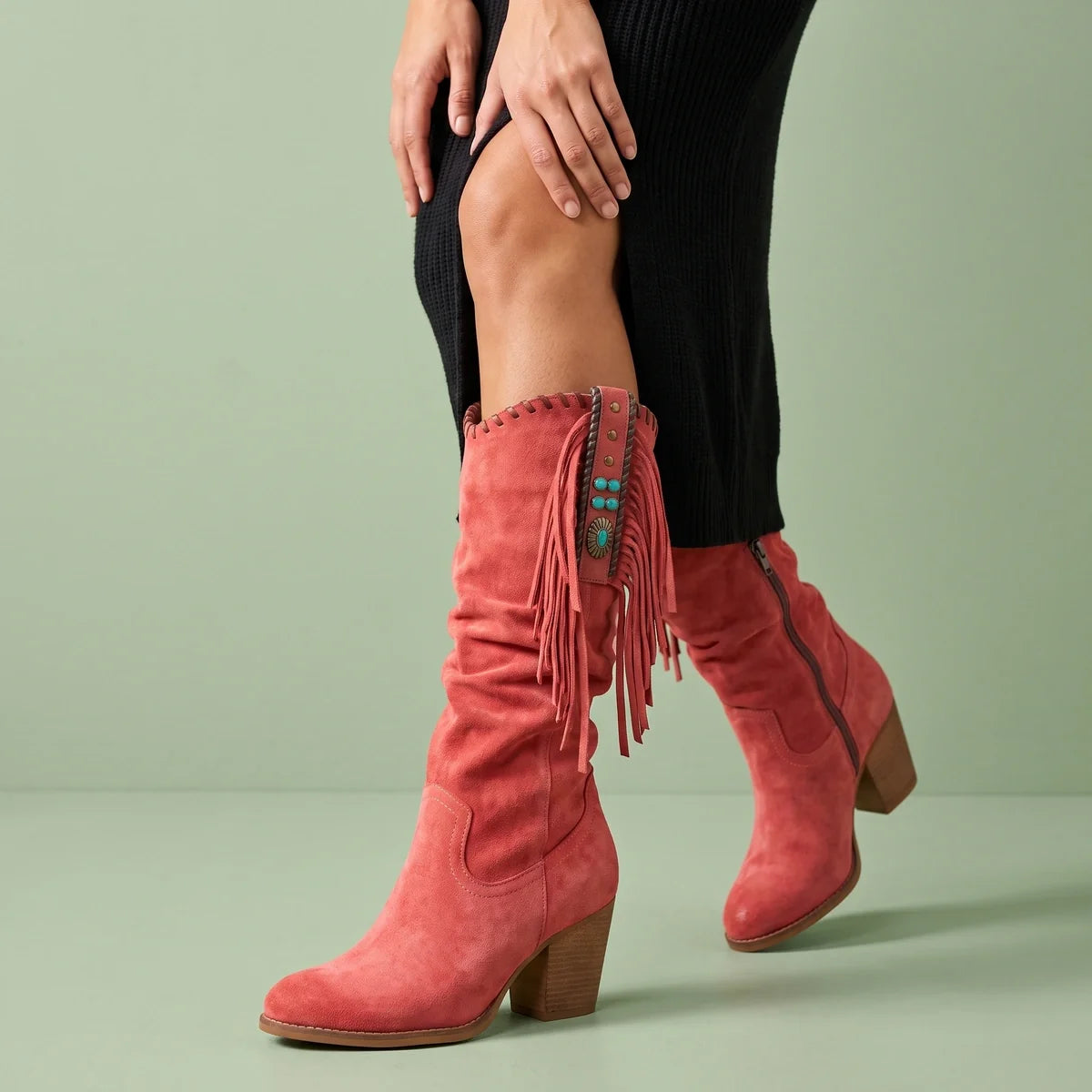 Savannah Fringe Western Mid Calf Boots