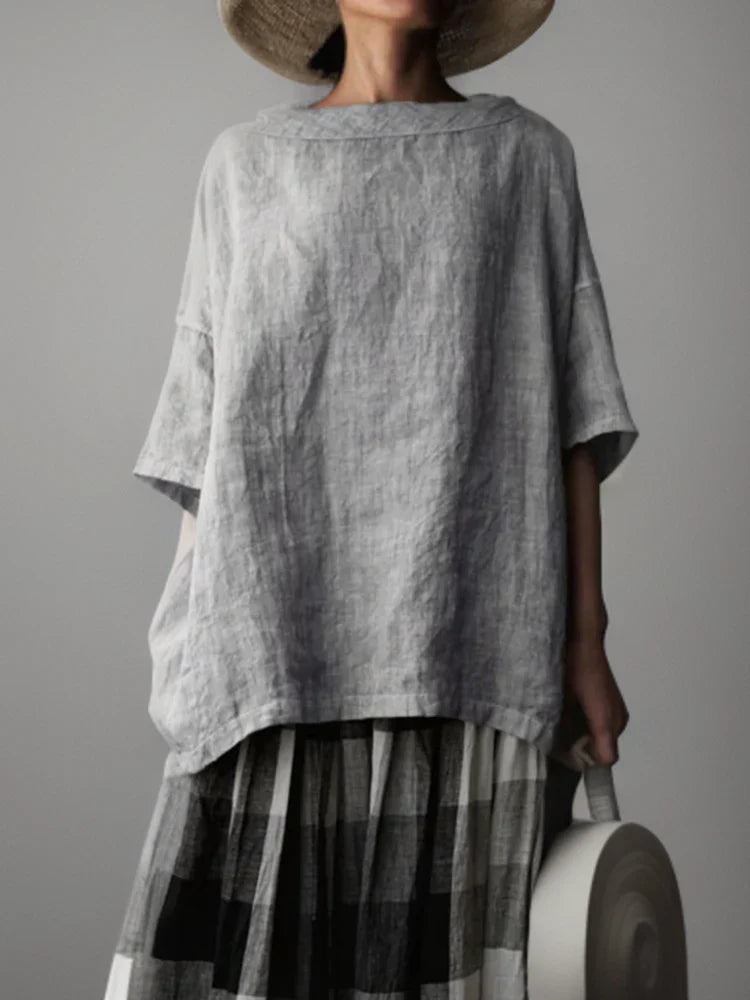 Scarlett | Women's Boat Neck Tunic Blouse with Short Sleeves