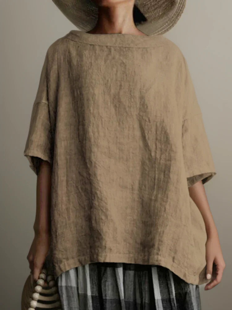Scarlett | Women's Boat Neck Tunic Blouse with Short Sleeves