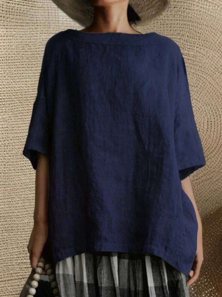 Scarlett | Women's Boat Neck Tunic Blouse with Short Sleeves