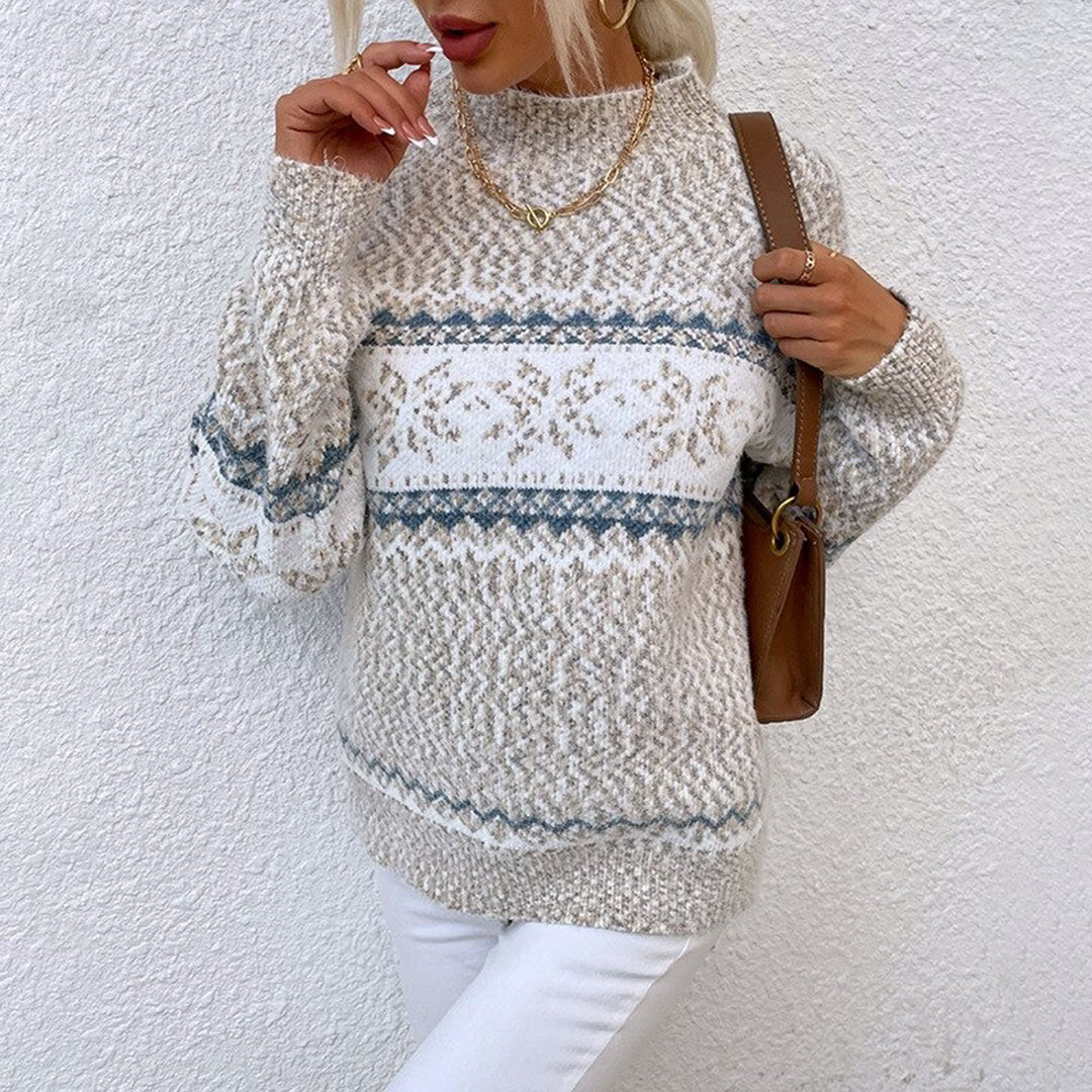 Women's Fair Isle Snowflake Sweater | High Neck Knit Pullover with a Relaxed Cut for Winter | Size S-XL, 4 Colors