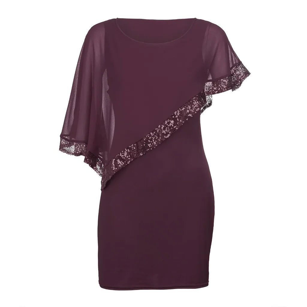 Jamila | Sequin Cold-Shoulder Chiffon Midi Dress for Women