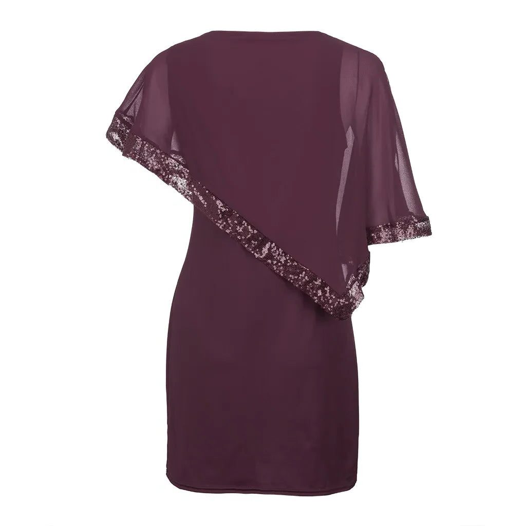 Jamila | Sequin Cold-Shoulder Chiffon Midi Dress for Women