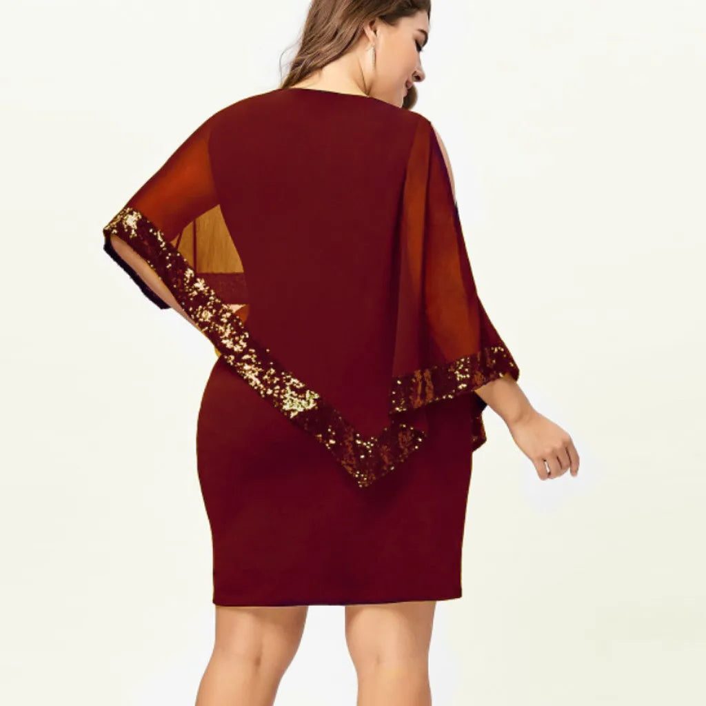 Jamila | Sequin Cold-Shoulder Chiffon Midi Dress for Women
