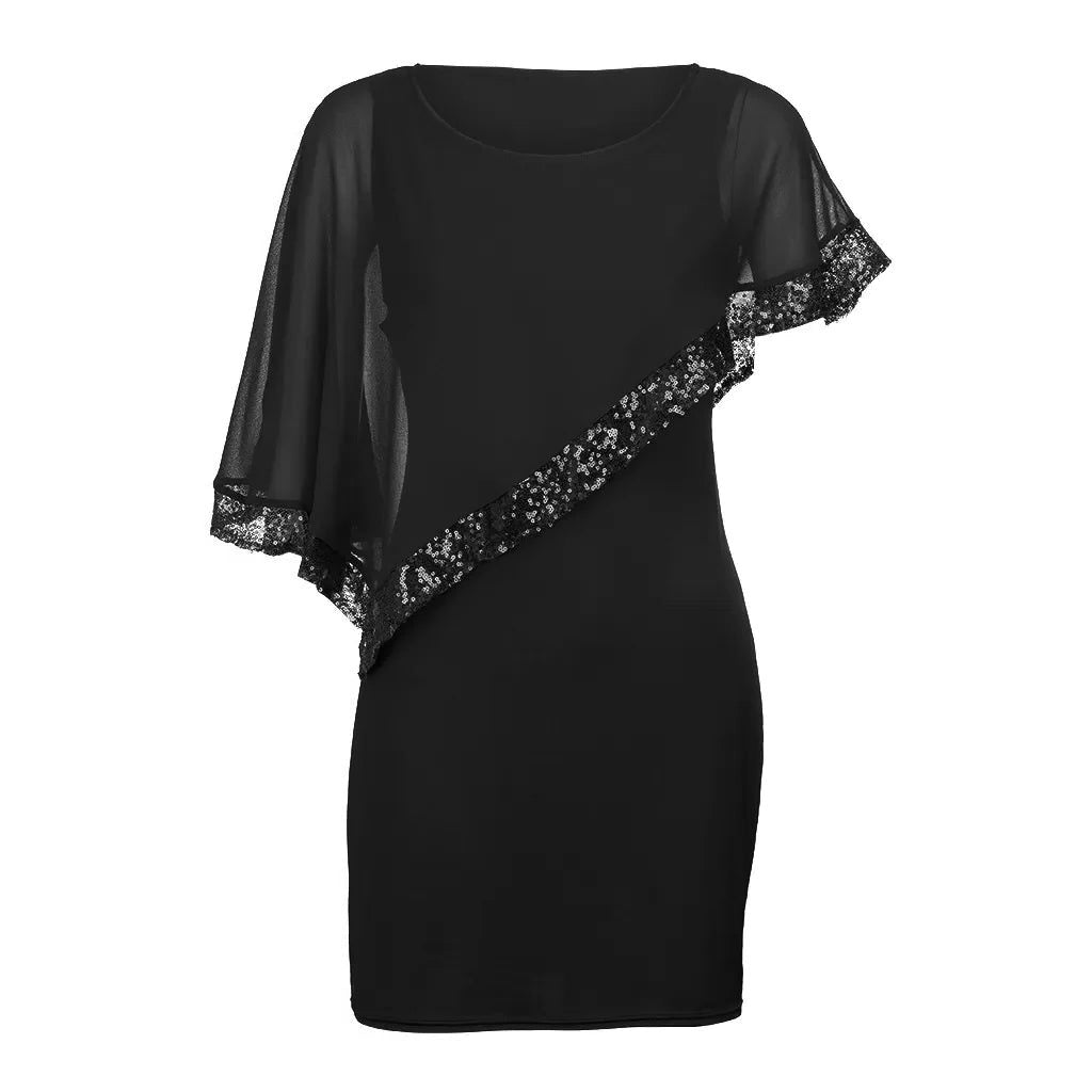 Jamila | Sequin Cold-Shoulder Chiffon Midi Dress for Women