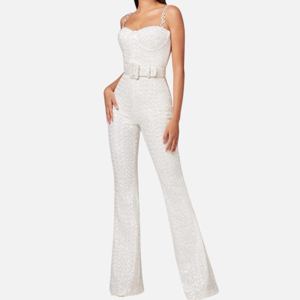 Elia | Sequin Flared Jumpsuit with Chain Straps for Women