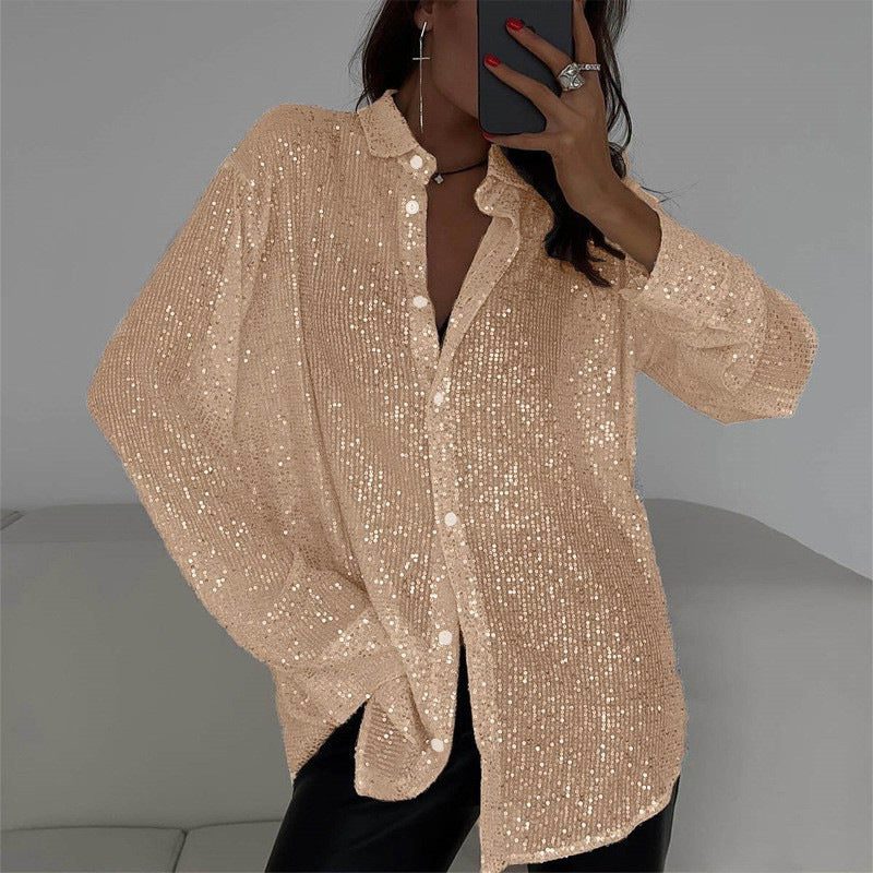 Oriana | Sequin Blouse with Collar and Long Sleeves for Women