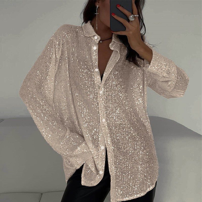 Oriana | Sequin Blouse with Collar and Long Sleeves for Women