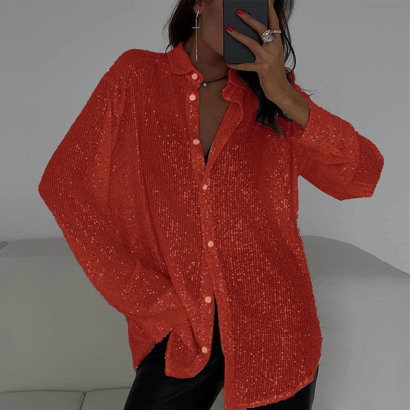 Oriana | Sequin Blouse with Collar and Long Sleeves for Women