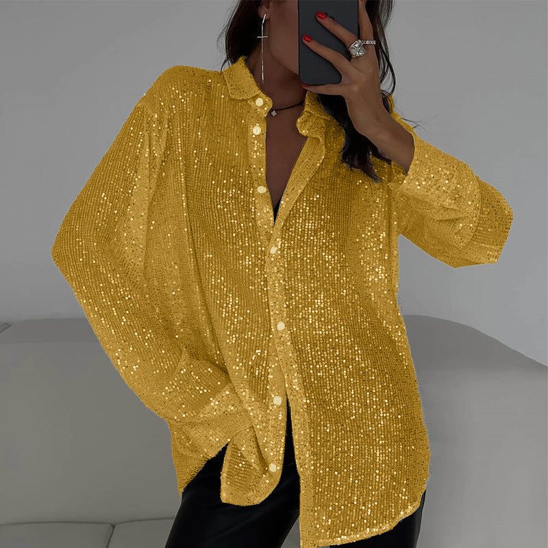 Oriana | Sequin Blouse with Collar and Long Sleeves for Women