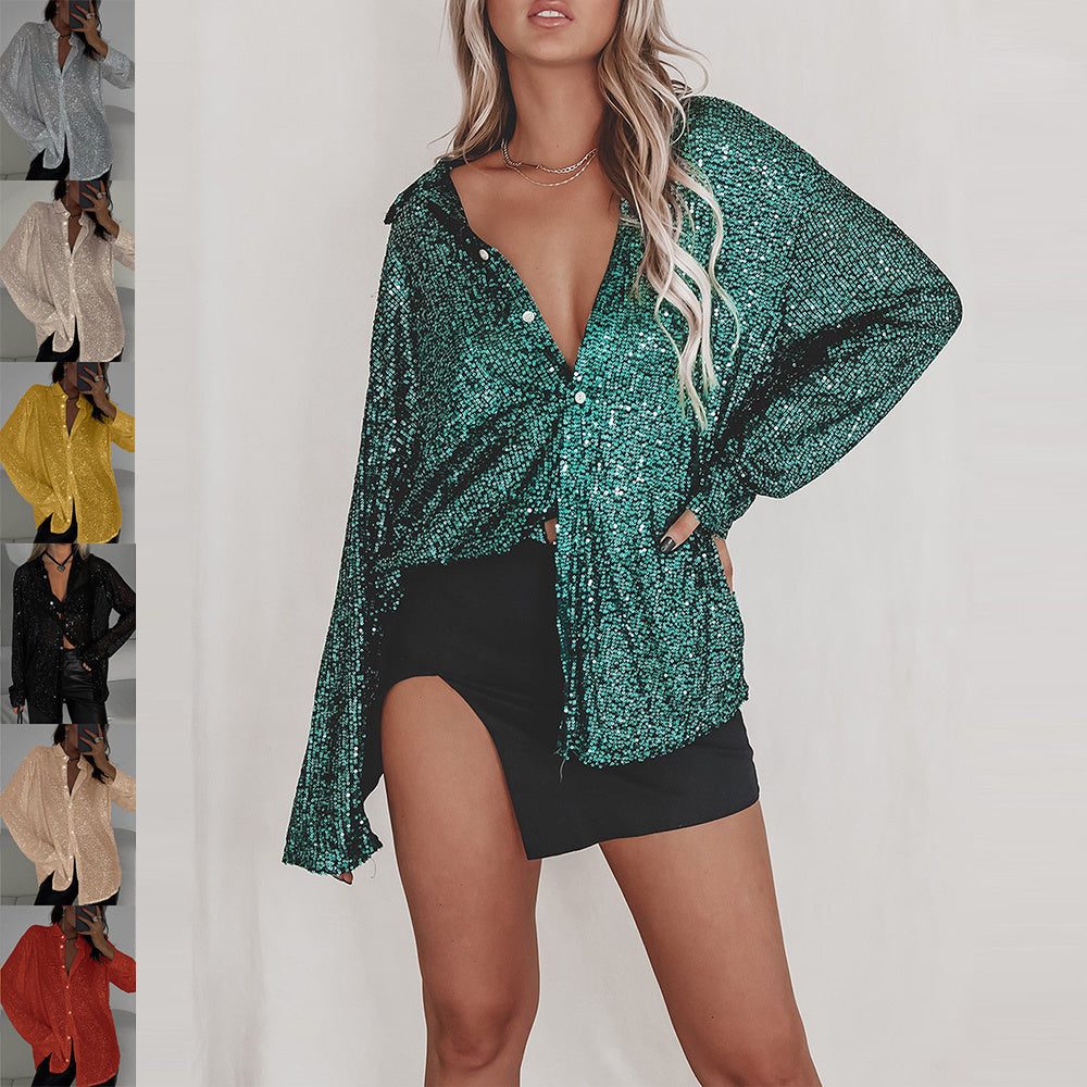 Oriana | Sequin Blouse with Collar and Long Sleeves for Women