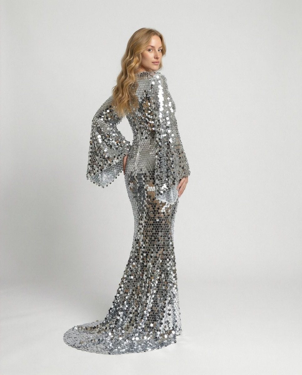 Lexa | Sequin Maxi Dress with Flutter Sleeves for Women