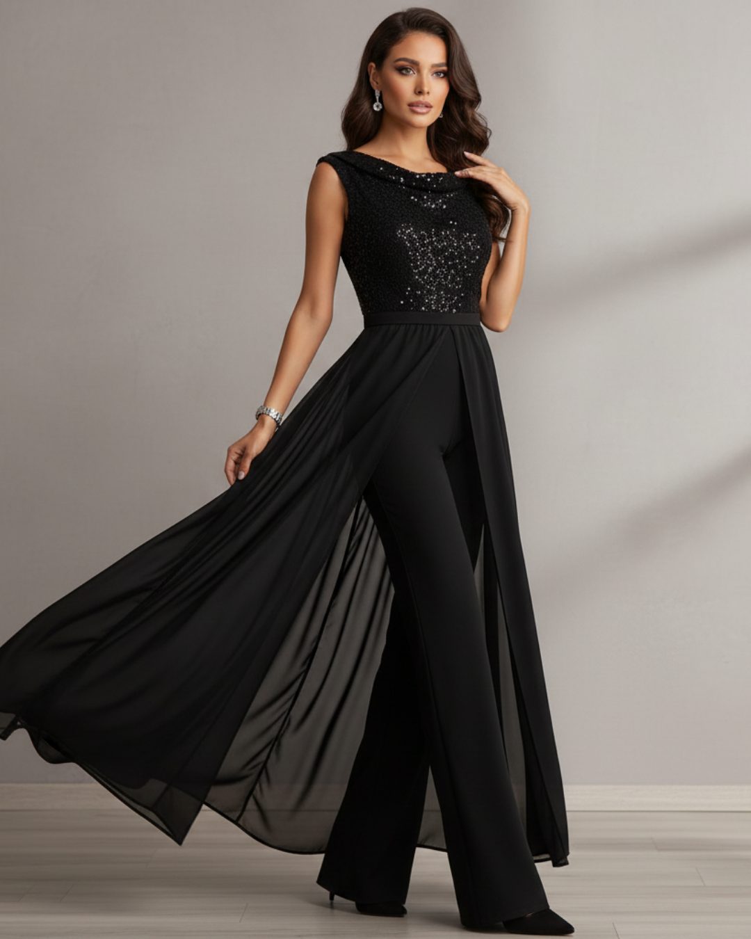 Sandra | Sequin Sleeveless Wide Leg Jumpsuit for Women
