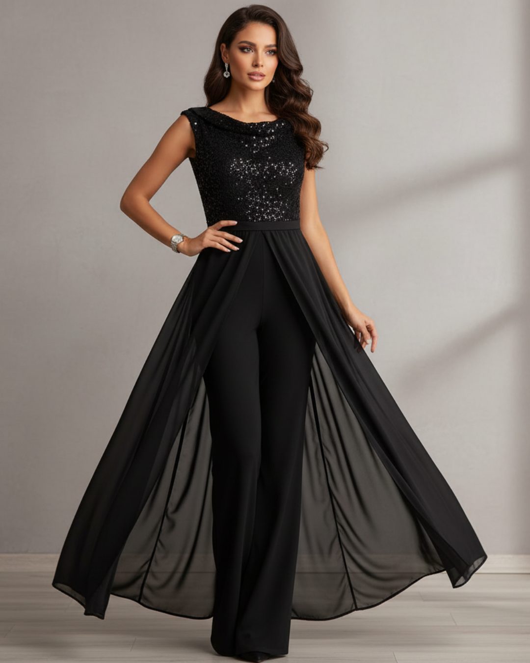 Sandra | Sequin Sleeveless Wide Leg Jumpsuit for Women
