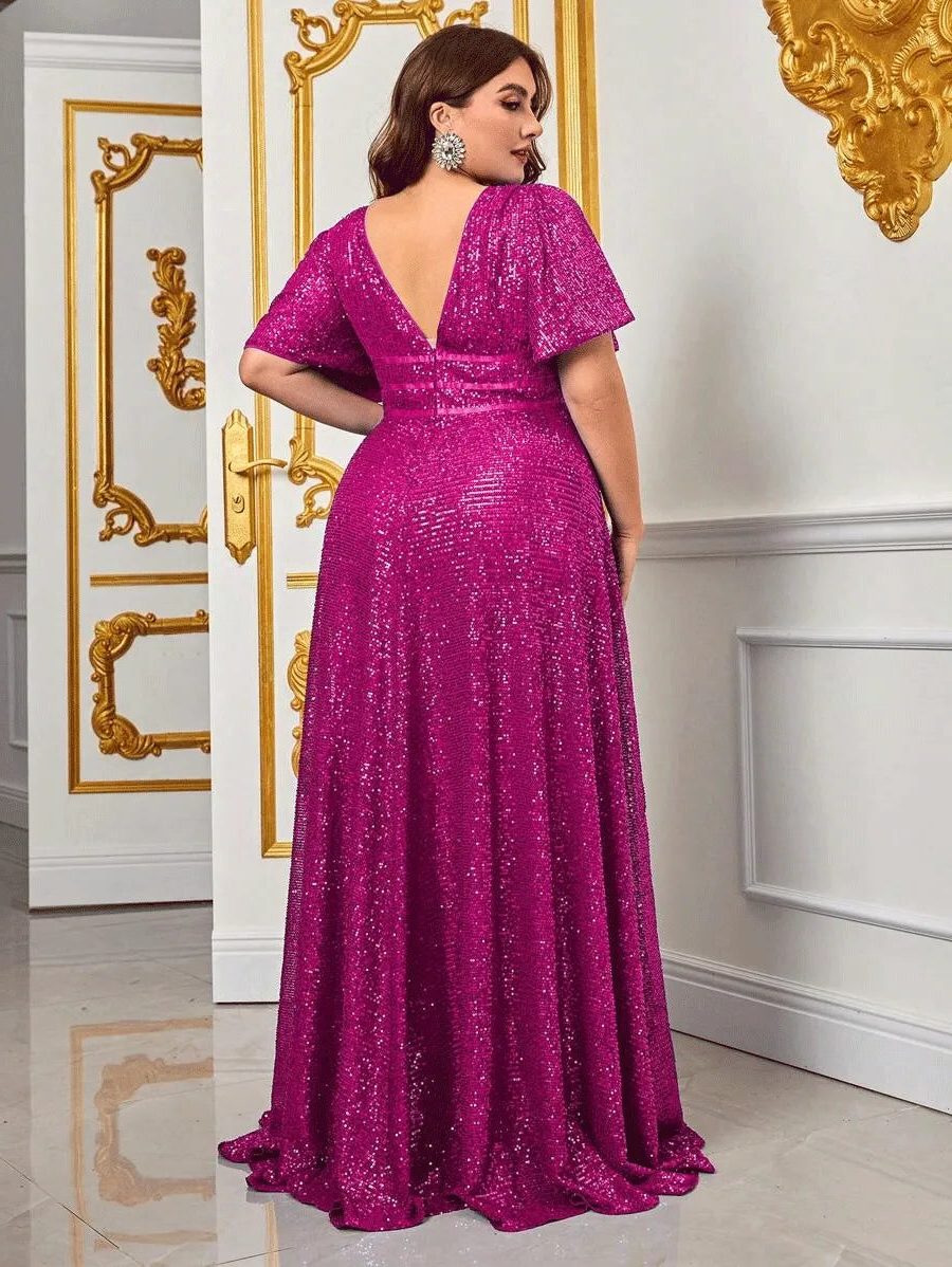 Tara | Sequin Maxi Dress with V-Neck and Short Sleeves for Women