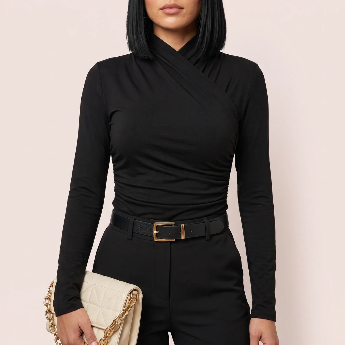 Serena Wrap Turtleneck Ruched Top
