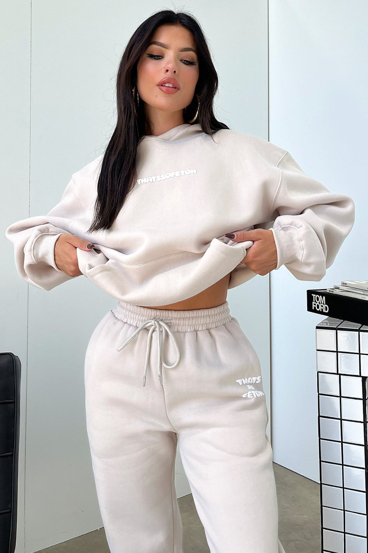 Women's Beige Oversized Hoodie, Hooded, Long Sleeves