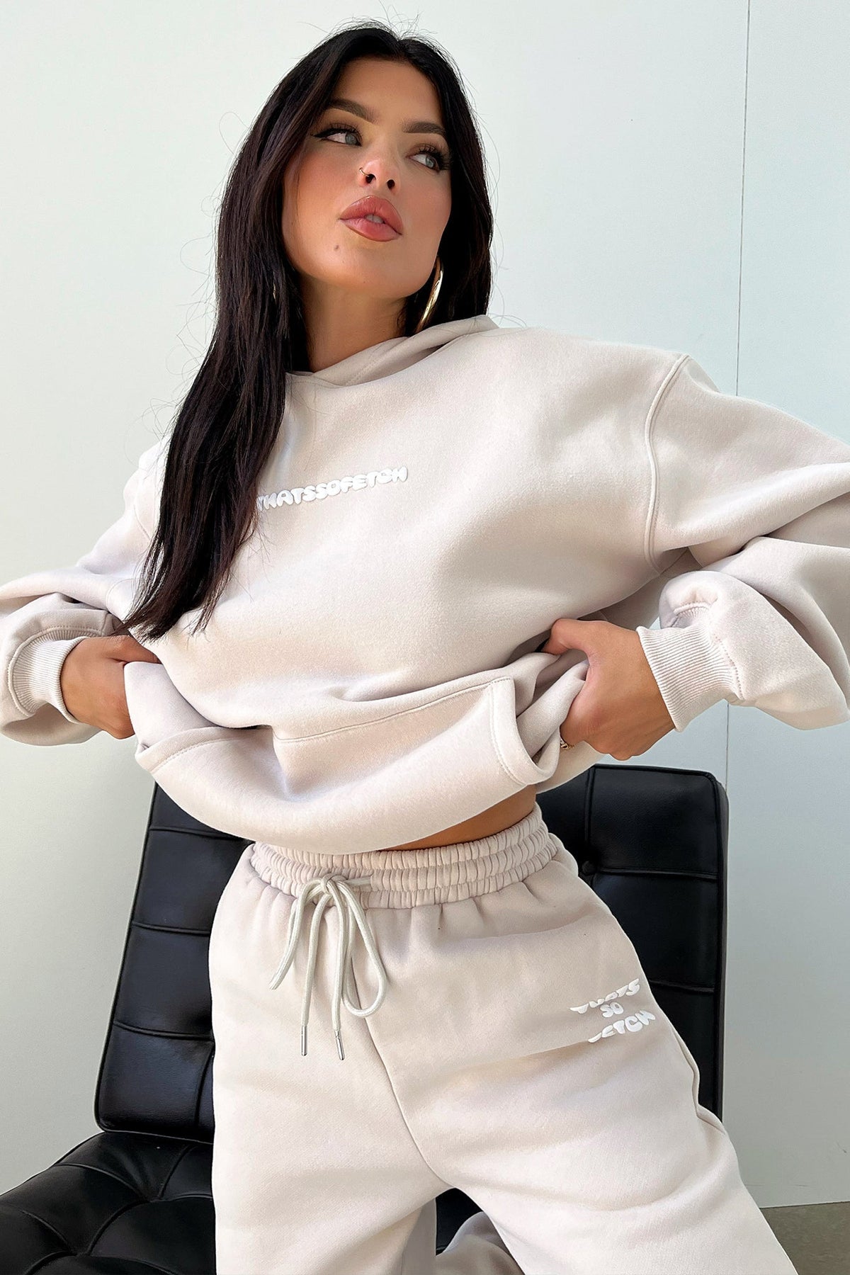 Women's Beige Oversized Hoodie, Hooded, Long Sleeves