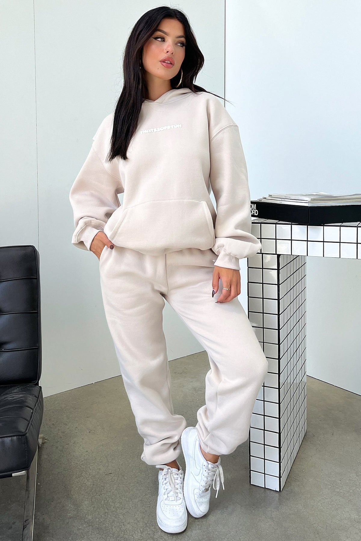 Women's Beige Oversized Hoodie, Hooded, Long Sleeves
