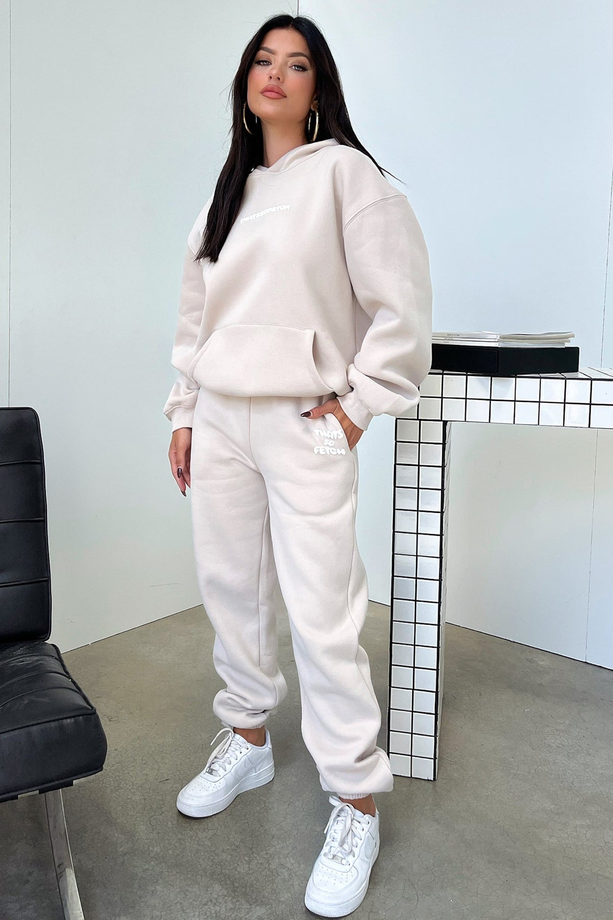 Women's Beige Oversized Hoodie, Hooded, Long Sleeves